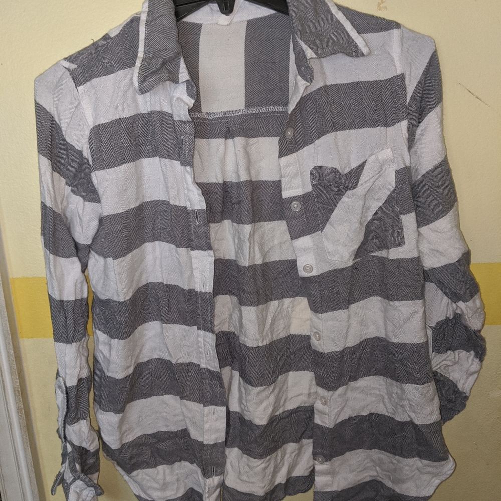 Gray and white striped button down